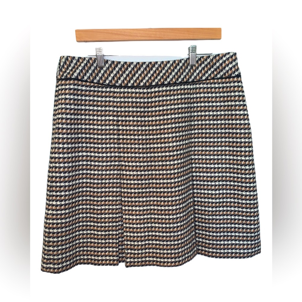 Talbots Houndstooth Wool Blend Pleated Skirt With Trim Detail Size 12